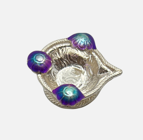 Pure Silver Diya With Blue Flowers 10g